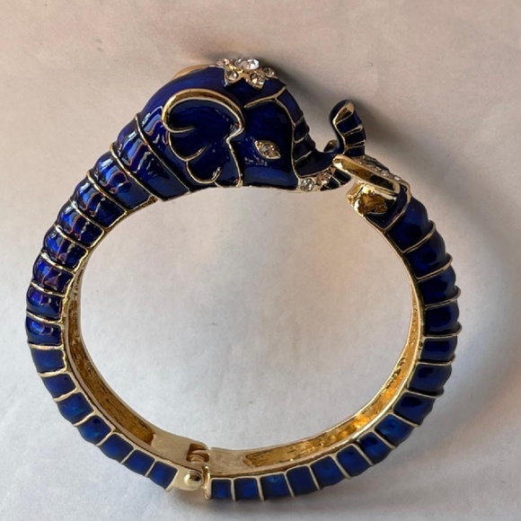 blue enamel elephant clamper bracelet - Picture 2 of 3